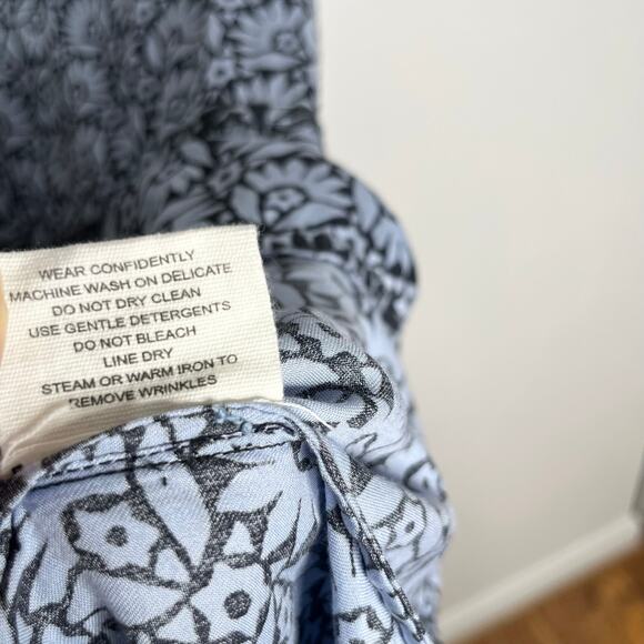 Omika Wilora Mini Dress Womens Small Blue Floral Tiered Pockets Ruffle Feminine - Picture 13 of 13